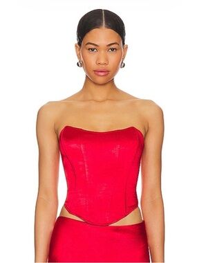 Superdown Revolve Red Satin Boned Strapless Corset Cropped Top Size XS NWT